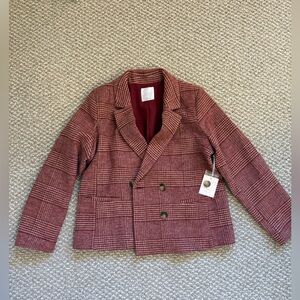 LC Lauren Conrad Burgundy Houndstooth Blazer